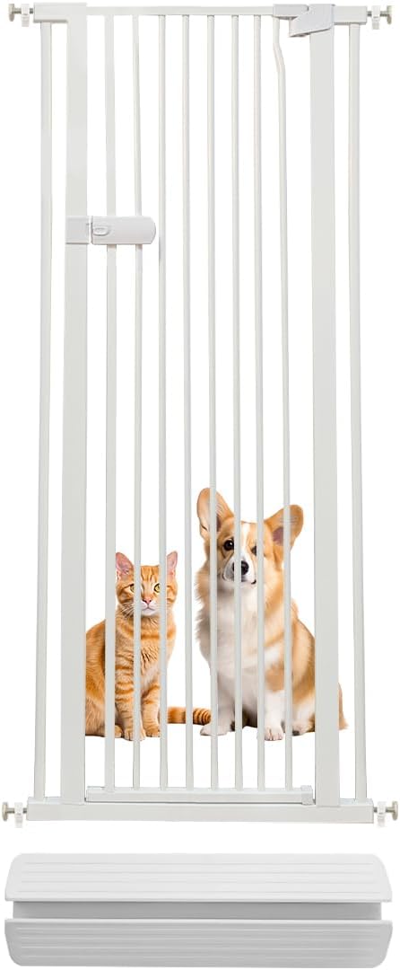 Lumizone Extra Tall Cat Gate 61.02" High Pressure Mounted Extra Wide 2025 New (17 Sizes) 1.37" Gap No Drilling Auto-Close One-Handed Operation Tall Pet Gate for Dogs(White, 26.18"-29.91"/66.5-75.5cm)