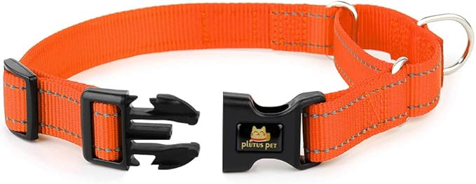 PLUTUS PET Reflective Martingale Collar with Quick Snap Buckle,No Pull Dog Choker Collar for Small Medium Large Dogs,S,Orange