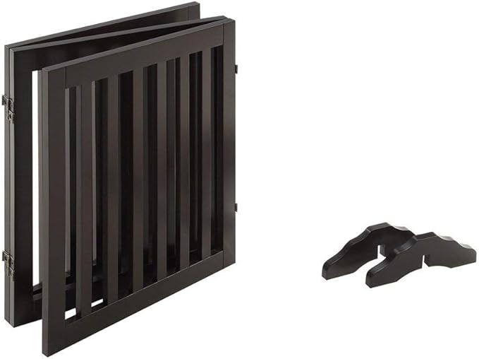 unipaws 24" H Free Standing Pet Gate for Dog Cat, Wooden Dog Gates for Doorway, Stairs, Step Over Foldable Pet Fence for The House, Expandable Dog Barrier, Indoor Use, Espresso