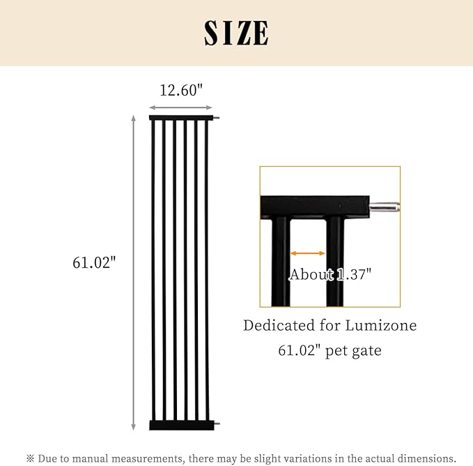 Lumizone Extra Tall Cat Gate Extension Kit 61.02" High Pressure Mounted 12.6" Extra Wide 1.37" Gap No Drilling Tall Pet Gate for Dogs (Black, 12.60"/32cm)
