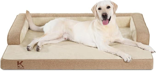 KSIIA Washable Dog Bed Large Sized Dog U-Shaped Bolster Pet Couch with Removable Waterproof Cover, Non-Slip Bottom and Egg-Crate Orthopedic Foam Pet Bed, 41 x 27 Inch, Brown
