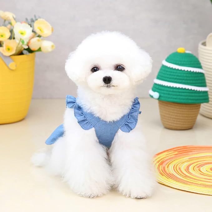 Dog Dress Puppy Luxury Skirt Clothes Princess Dresses Wedding Evening Tutu Skirt Denim Skirt for Small Dog Girl Light Blue XS
