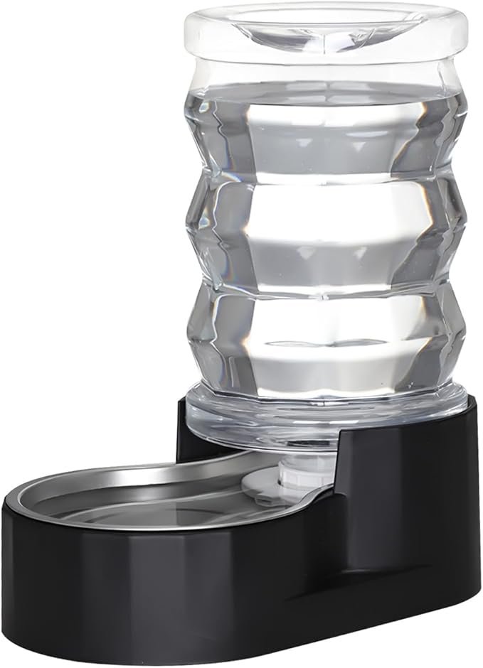 RIZZARI Dog Food Water Dispenser: 7L Automatic Black Large Stainless Steel Waterer with Filter - Gravity Water Feeder - Healthy Hydration for Pets Indoors Outdoors