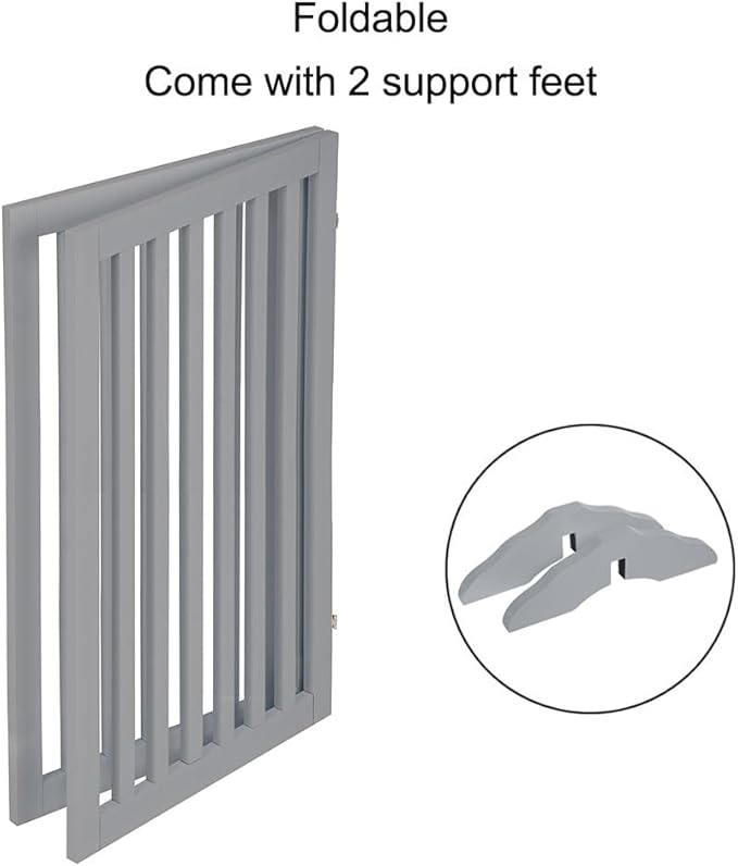 unipaws 36”H Free Standing Pet Gate for Dog and Cat, Wooden Dog Gates for Doorway, Stairs, Room Divider, Step Over Foldable Pet Fence for The House, Expandable Barrier, Indoor Use, Grey