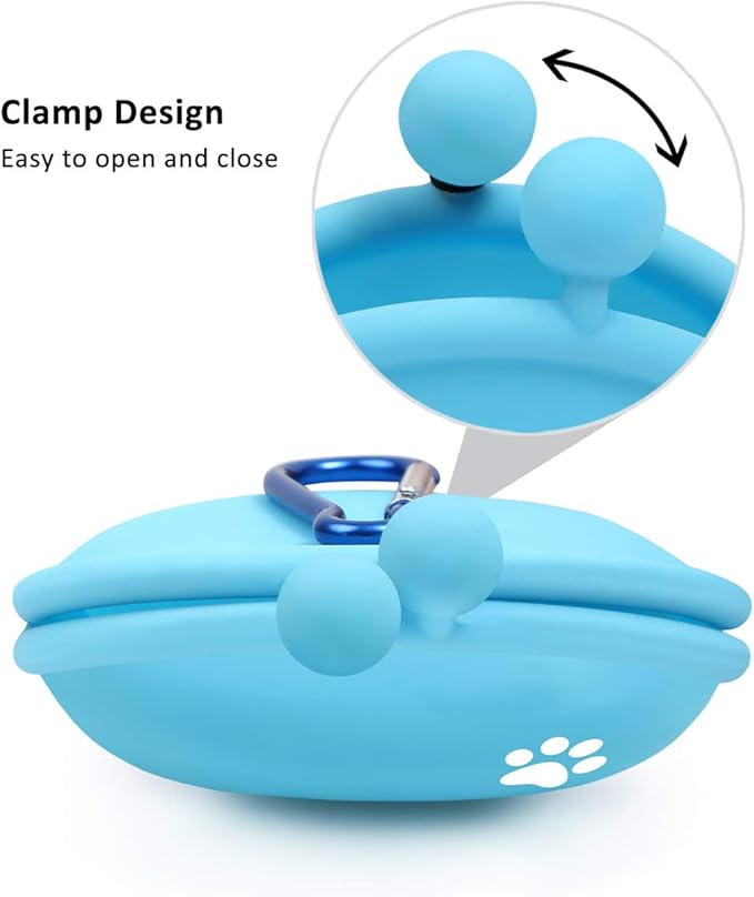 New Oasis Dog Treat Pouch, 10oz Small Portable Silicone Dog Training Pouch Reusable Dog Treat Bag with Carabiner Key Case Silicone Coin Pouch, Blue
