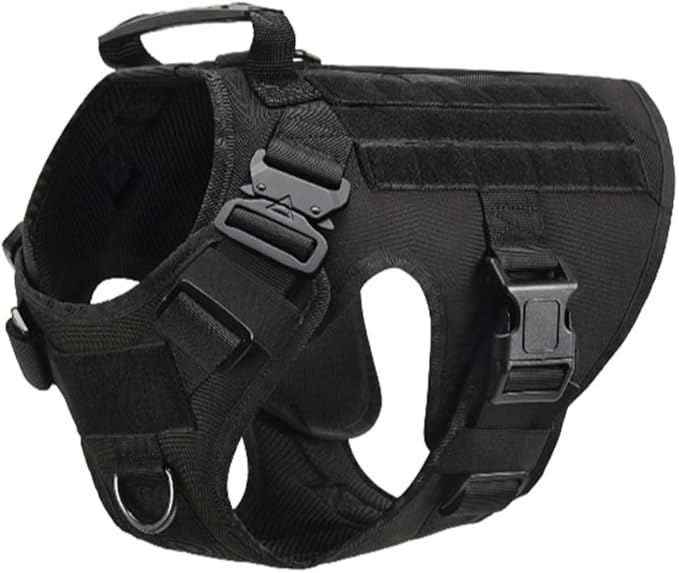 Tactical Dog Harness with Handle, Collar & Leash Set – No Pull Dog Vest with Adjustable Buckles, Reflective Patches & Heavy-Duty Nylon for Medium Dogs (Black)