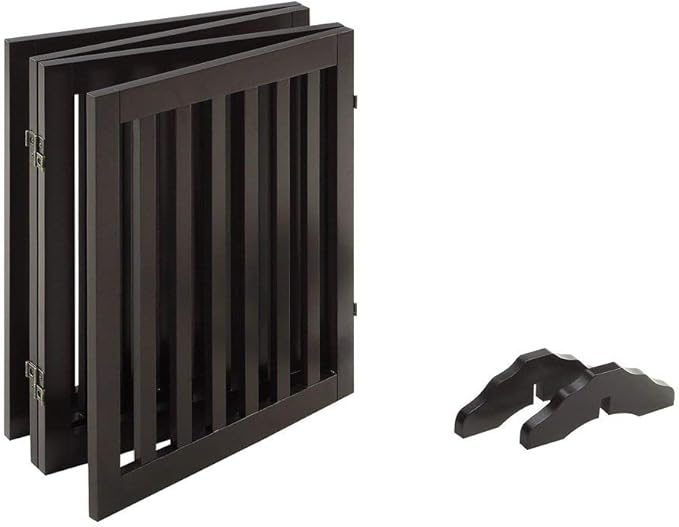 unipaws 24" H Free Standing Pet Gate for Dog Cat, Wooden Dog Gates for Doorway, Stairs, Step Over Foldable Pet Fence for The House, Expandable Dog Barrier, Indoor Use, Espresso