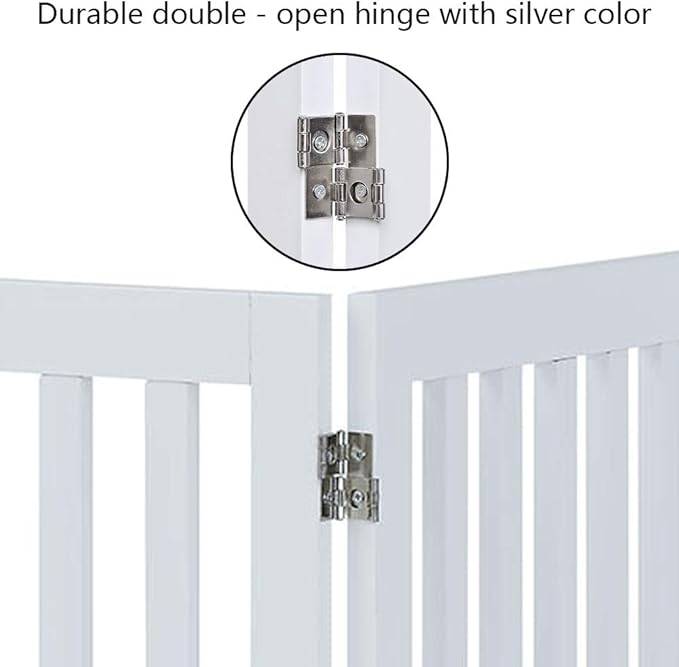 unipaws 36”H Free Standing Pet Gate for Dog Cat, Tall Wooden Gates for Doorway, Stairs, Foldable Pet Fence for The House, Expandable Dog Barrier, Indoor Use, White