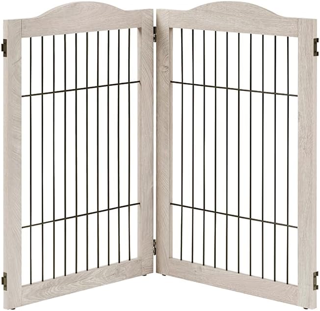 unipaws 44" Wide Dog Gate and Extension Kit, Free Standing Pet Gate, Wooden Dog Gates for Stairs, Doorway, Indoor Safety Fence for Dogs, 31.5" Height, Weathered Grey