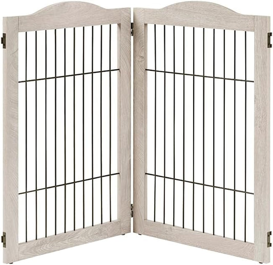 unipaws 44" Wide Dog Gate and Extension Kit, Free Standing Pet Gate, Wooden Dog Gates for Stairs, Doorway, Indoor Safety Fence for Dogs, 31.5" Height, Weathered Grey
