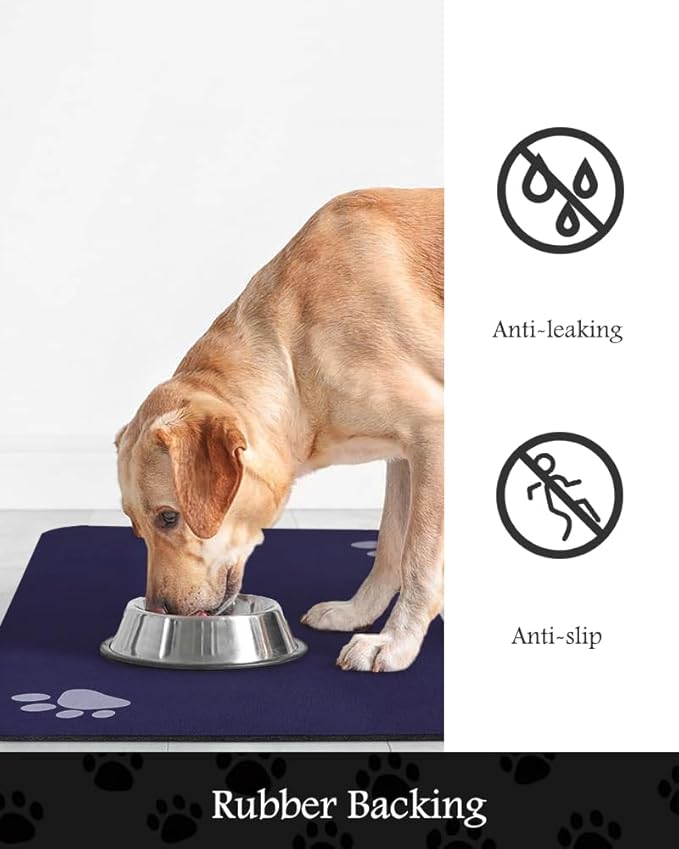 Pet Feeding Mat-Absorbent Dog Mat for Food and Water Bowl-No Stains Quick Dry Water Dispenser Mat-Dog Accessories Pet Supplies-Bowl for Messy Drinkers（Navy,17"x28"