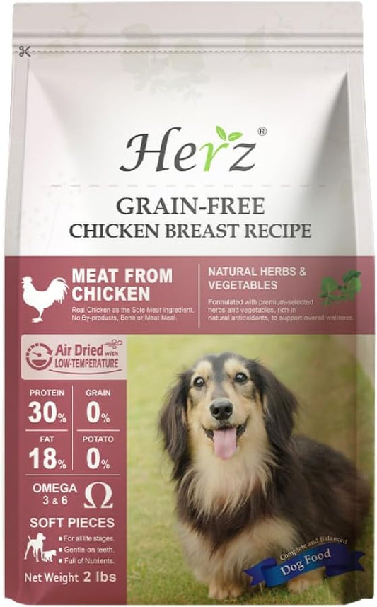 Herz Air-Dried Dog Food – Chicken Breast Recipe 2 lb, Single Pure-Meat, Grain Free, All Natural, High Protein, Limited Ingredients