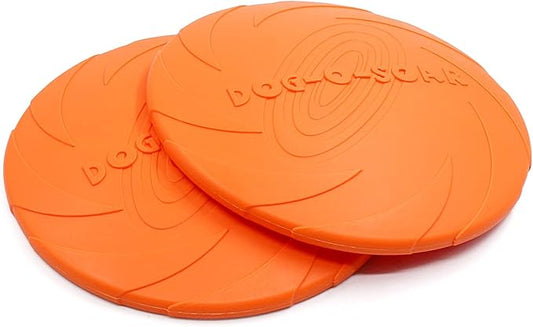 2 Pack Dog Flying Discs 8.7inches Durable Pet Interactive Toys Soft Rubber for Medium Large Breeds Training Outdoor Flight Orange