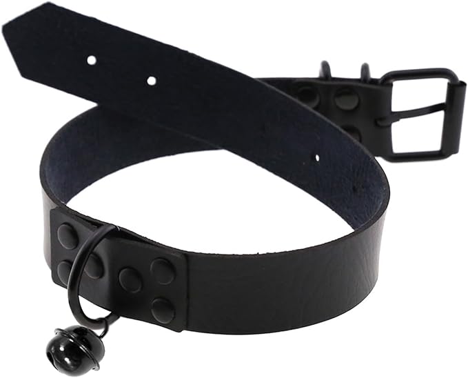 Leather Collar and Leash with Bell for Pet, Gothic Choker Necklace Accessories for Halloween Cosplay