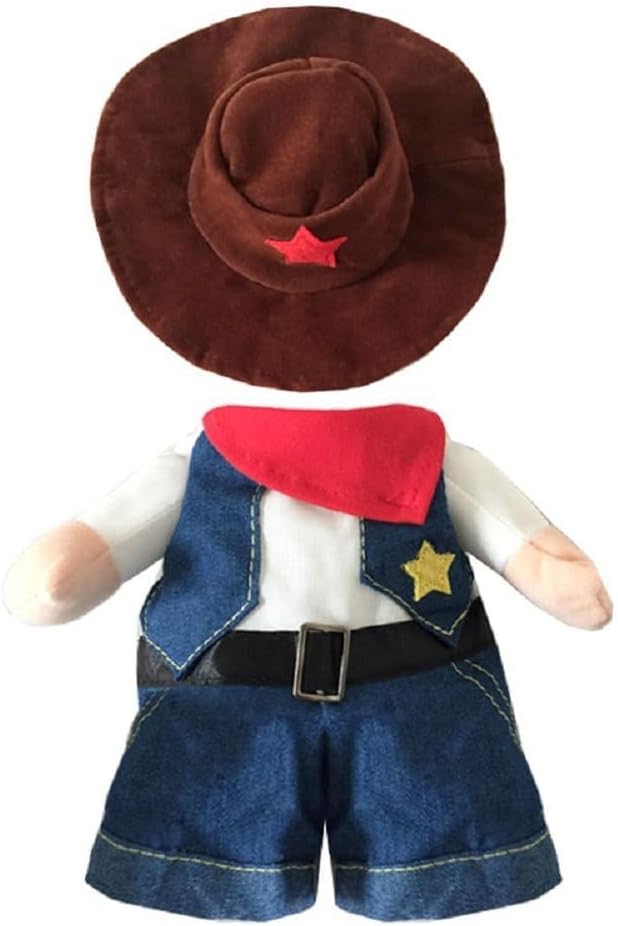 NACOCO Cowboy Costume with Hat for Cat and Small Dog - Halloween Clothes (Large) Blue