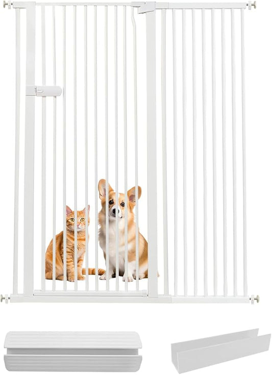 Lumizone Extra Tall Cat Gate 61.02" High Pressure Mounted Extra Wide 2025 New (17 Sizes) 1.37" Gap No Drilling Auto-Close One-Handed Operation Tall Pet Gate for Dogs(White, 46.65"-50.97"/118.5-129CM)