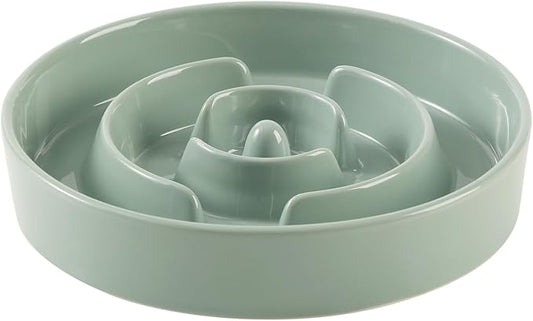 7.3inch Ceramic Slow Feeder Dog Bowl for Medium and Large Breed, Puzzle Dog Food Dish, Anti-Gulping, Pet Slow Feeder, Stop Bloat, Preventing Choking (Single Bowl-Light Green)