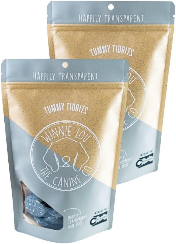 Winnie Lou Organic Healthy Dog Treats – All Natural Crunchy Dog Biscuits Made in USA with Organic Pumpkin, Ginger, Activated Charcoal for Improved Digestion – Tummy Tidbits (Pack of 2)