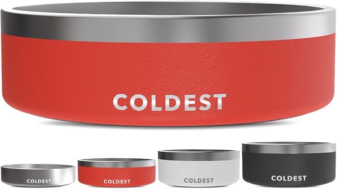 Coldest Dog Bowl - Anti Rust Metal, Non Slip, 3 Layers Insulated Stainless Steel Dog Bowls - Spill Proof & Heavy Duty - Water Bowl for Dogs, Cats & Pets, Dish Washer Safe (42 oz, Crimson Red)