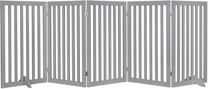 unipaws 36”H Free Standing Pet Gate for Dogs and Cats, Tall Wooden Dog Gates for Doorway, Stairs, Dog Room Divider, Foldable Pet Fence for The House, Expandable Barrier, Indoor Use, Grey