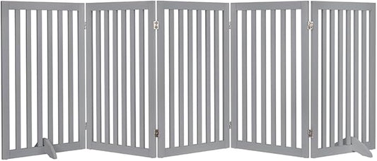 unipaws 36”H Free Standing Pet Gate for Dogs and Cats, Tall Wooden Dog Gates for Doorway, Stairs, Dog Room Divider, Foldable Pet Fence for The House, Expandable Barrier, Indoor Use, Grey