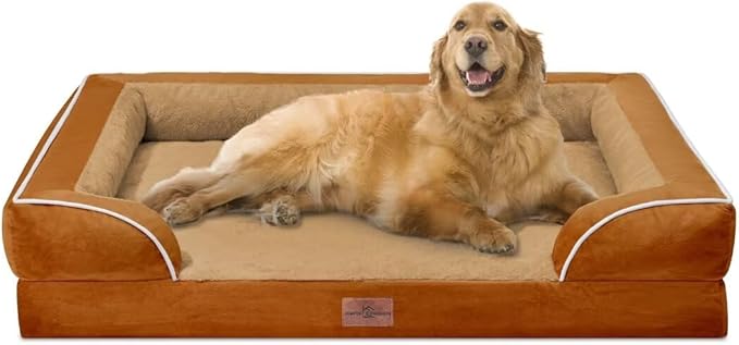 Comfort Expression Orthopedic Dog Bed for Extra Large Dogs 42x30 Inch, Waterproof Supportive Egg Crate Foam XL Pet Bed with Removable Bolsters, Dog Couch with Washable Cover & Non-Slip Bottom, Orange