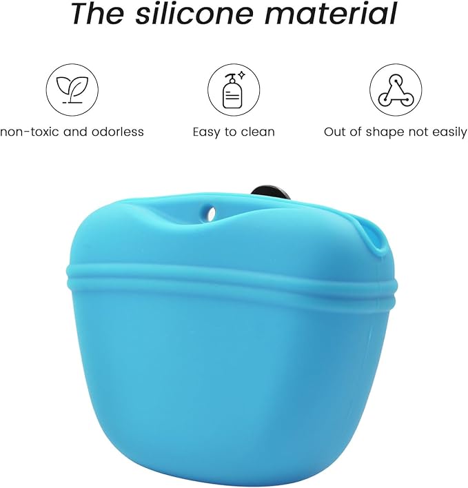 AUDWUD Silicone Dog Treat Pouch,Clip on Portable Training Container,Convenient Magnetic Buckle Closing and Waist Clip,No BPA