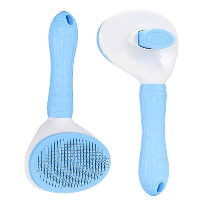Pet Brush for Cats and Dogs | Self Cleaning Comb for Cats, Dogs, Bunny | Blue Pet Grooming Brush | Massaging Tool Suitable for Pets with Long or Short Hair