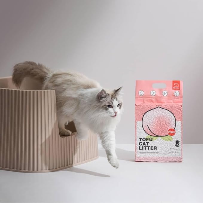 Michu Tofu Cat Litter Natural Clumping Tofu Cat Litter, Fast Clumping and Easily Scoop-able 5.5lb/88oz 5 Scents - Peach, 1 Pack