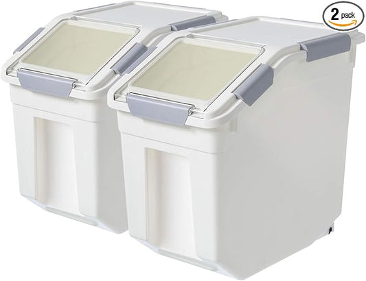 LISM 2 Pack Dog Food Storage Container with Scoop,Large Airtight Pet Dog Food Bin,Container for Dog Treats Rice,Dog Cat Dry Food Bin,Baking Supplies,Flour,Rice,Kitchen Pantry Cereal(15 LB)