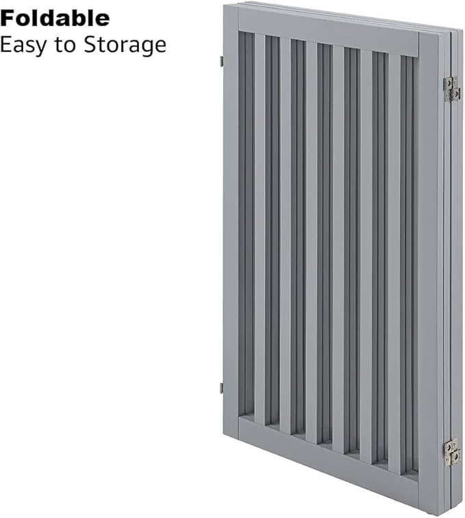 unipaws 36”H Free Standing Pet Gate for Dog Cat, Tall Wooden Dog Gates for Doorway, Stairs, Foldable Pet Fence for The House, Expandable Barrier, Indoor Use, Grey