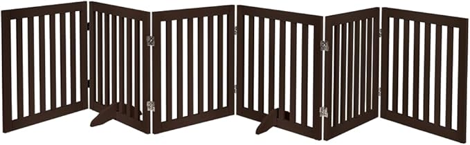 unipaws 120" Extra Wide Pet Gate, Free Standing Dog Gate for Doorways, Stairs, Foldable Puppy & Room Divider, Wooden Playpen for The House, Indoor Use (24" H, Espresso)