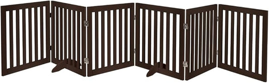 unipaws 120" Extra Wide Pet Gate, Free Standing Dog Gate for Doorways, Stairs, Foldable Puppy & Room Divider, Wooden Playpen for The House, Indoor Use (24" H, Espresso)