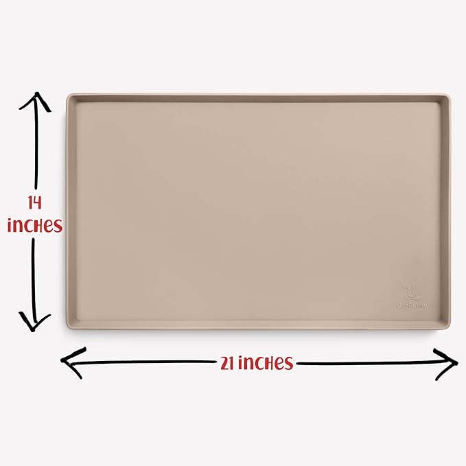 DogBuddy Dog Food Mat – Waterproof Dog Bowl Mat for Food and Water, Silicone Pet Feeding Mats for Floors, Non-Slip Placemat with High Edges for Dogs Bowls, Puppy Essentials (M: 21” x 14”, Taupe)
