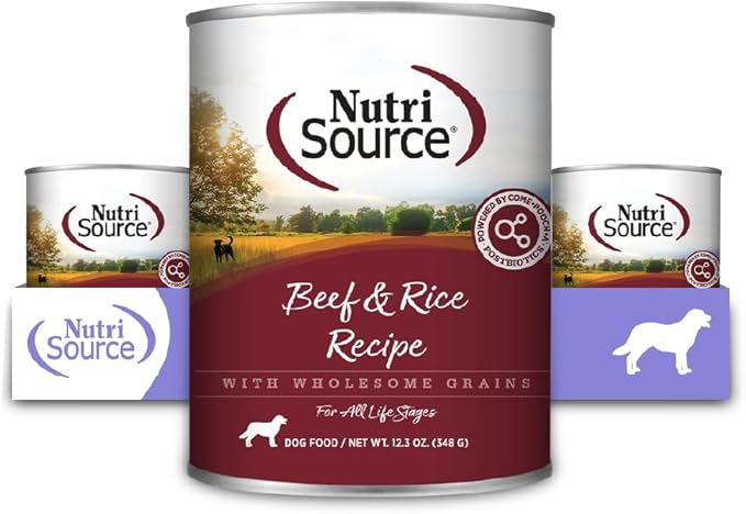 NutriSource Beef & Rice Recipe Dog Food, Premium Wet Dog Food, 12.3 Ounce (Pack of 12)