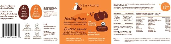 kin+kind Organic Fiber for Dogs&Cats - Pumpkin Boost for Healthy Poops - Digestive Health - Flax Seed, Ginger, Turmeric and Coconut - Made in USA - Bundle (3 x 8 oz)