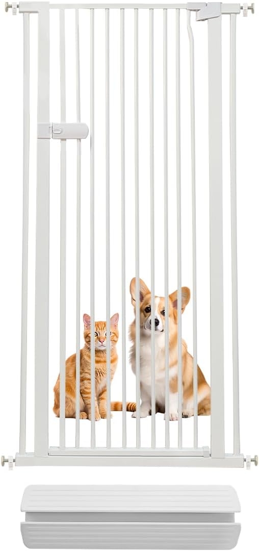 Lumizone Extra Tall Cat Gate 61.02" High Pressure Mounted Extra Wide 2025 New (17 Sizes) 1.37" Gap No Drilling Auto-Close One-Handed Operation Tall Pet Gate for Dogs(White, 29.92"-34.24"/76-86.5cm)