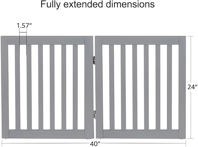 unipaws 24”H Free Standing Pet Gate for Dog Cat, Wooden Dog Gates for Doorway, Stairs, Step Over Foldable Pet Fence for The House, Expandable Doggy Barrier, Indoor Use, Grey