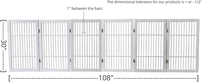 Pet Dog Gate Strong and Durable Freestanding Folding Acacia Hardwood Portable Wooden Fence Indoors or Outdoors by Urnporium (White Pet Gate, 6 Panel 30" Tall)