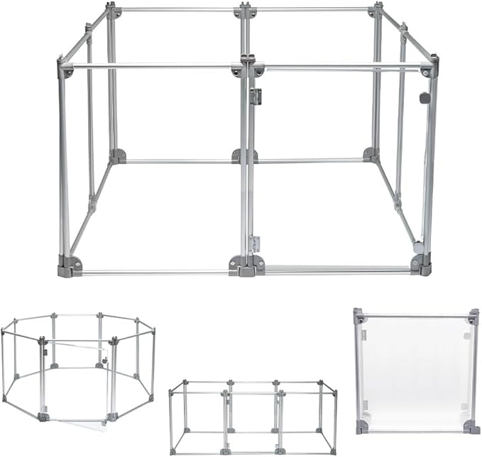 Front Row Foldable Dog Playpen – Durable and Portable Puppy Playpen for Exercise, Rest & Play – Clear Fence Panels with Aluminum Rods and Crate for Dogs and Other Small Pets (Silver, 8-Panel)