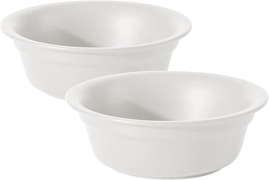 Ceramic 6.3inch Set of 2 Dog Bowls, 2pcs Basic Food and Water Dishes for Small and Medium Dogs, Wide Opening Rounded Edge (2 Bowls, Matt White)
