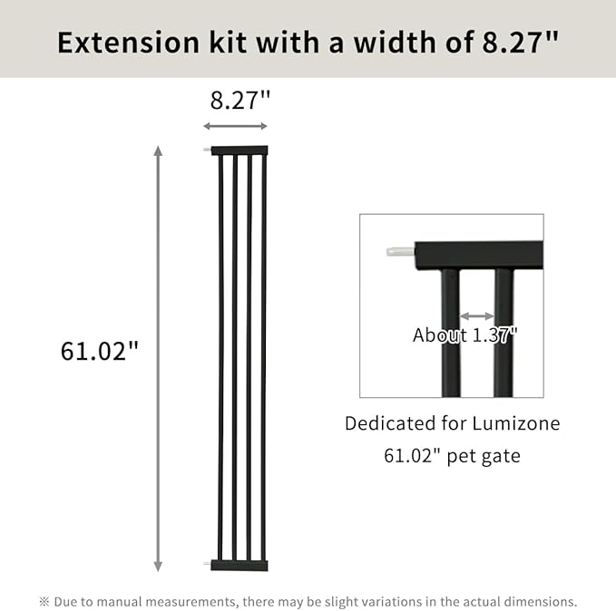 Lumizone Extra Tall Cat Gate Extension Kit 61.02" High Pressure Mounted 2025 New 8.27" Extra Wide 1.37" Gap No Drilling Tall Pet Gate for Dogs (Black, 8.27"/21CM)