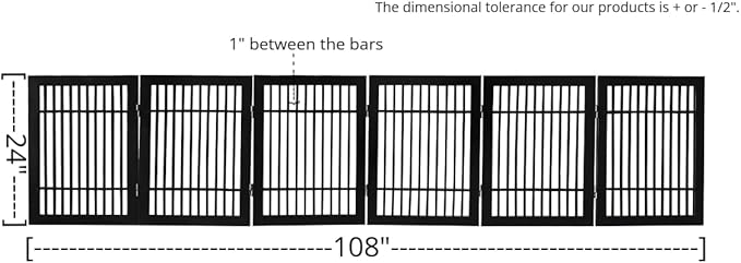 Pet Dog Gate Strong and Durable Freestanding Folding Acacia Hardwood Portable Wooden Fence Indoors or Outdoors by Urnporium (Black Pet Gate, 6 Panel 24" Tall)