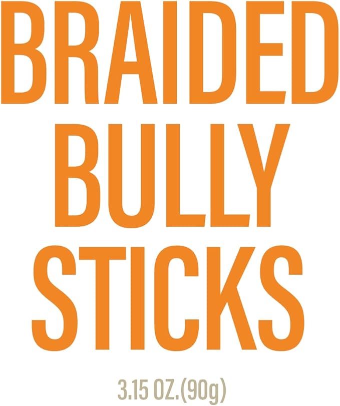Chewer's Joy Braided Bully Sticks (3 Count) – Natural Dog Treats – Single Ingredient Long-Lasting Chews, High Protein