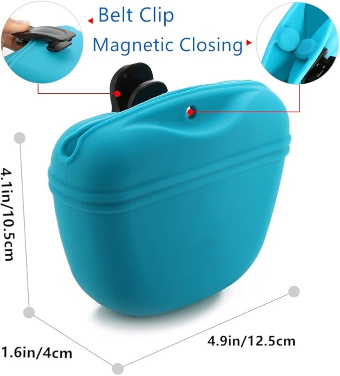 RoyalCare Silicone Dog Treat Pouch-Small Training Bag-Portable Dog Treat Bag for Leash with Magnetic Closure and Waist Clip airtight sealed - 2pieces [US Design Patent]