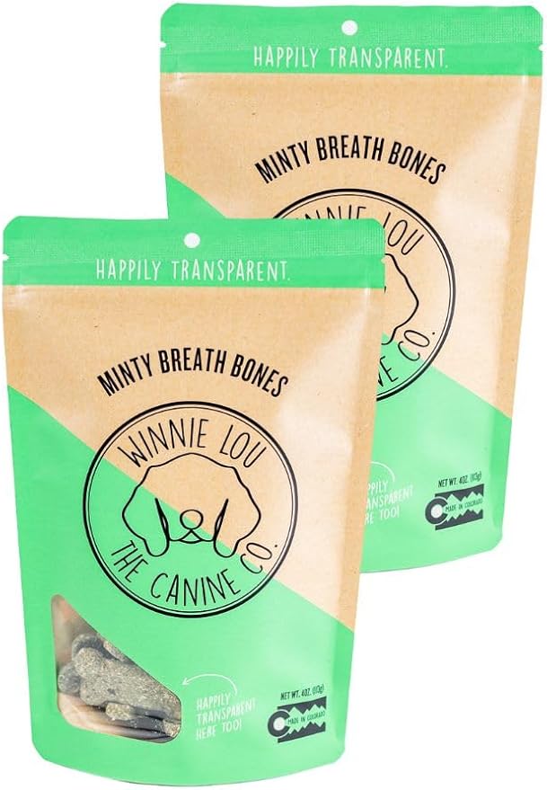 Winnie Lou Organic Healthy Dog Treats – All Natural Crunchy Dog Biscuits Made in USA with Organic Ingredients from Colorado Farms – for Small, Medium, Large Dogs - Minty Breath Bones (Pack of 2)