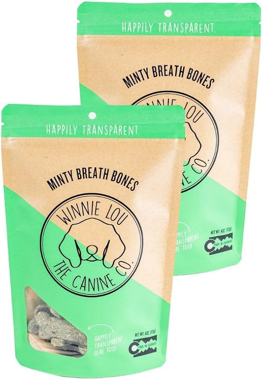 Winnie Lou Organic Healthy Dog Treats – All Natural Crunchy Dog Biscuits Made in USA with Organic Ingredients from Colorado Farms – for Small, Medium, Large Dogs - Minty Breath Bones (Pack of 2)