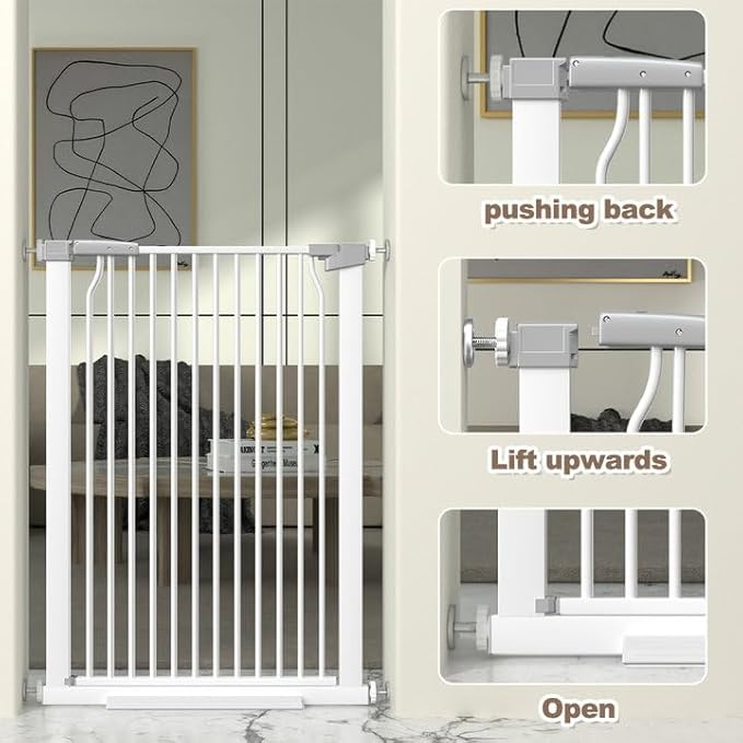 North States Extra Tall and Wide White Metal Baby & Pet Gate - 76.8-79.5'' Wide, 41'' Tall, Pressure Mounted with Expansion Kit
