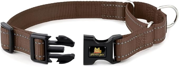 PLUTUS PET Reflective Martingale Collar with Quick Snap Buckle,No Pull Dog Choker Collar for Small Medium Large Dogs, M, Chocolate