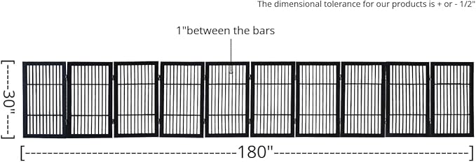 Pet Dog Gate Strong and Durable Freestanding Folding Acacia Hardwood Portable Wooden Fence Indoors or Outdoors by Urnporium (Black Pet Gate, 10 Panel 30" Tall)